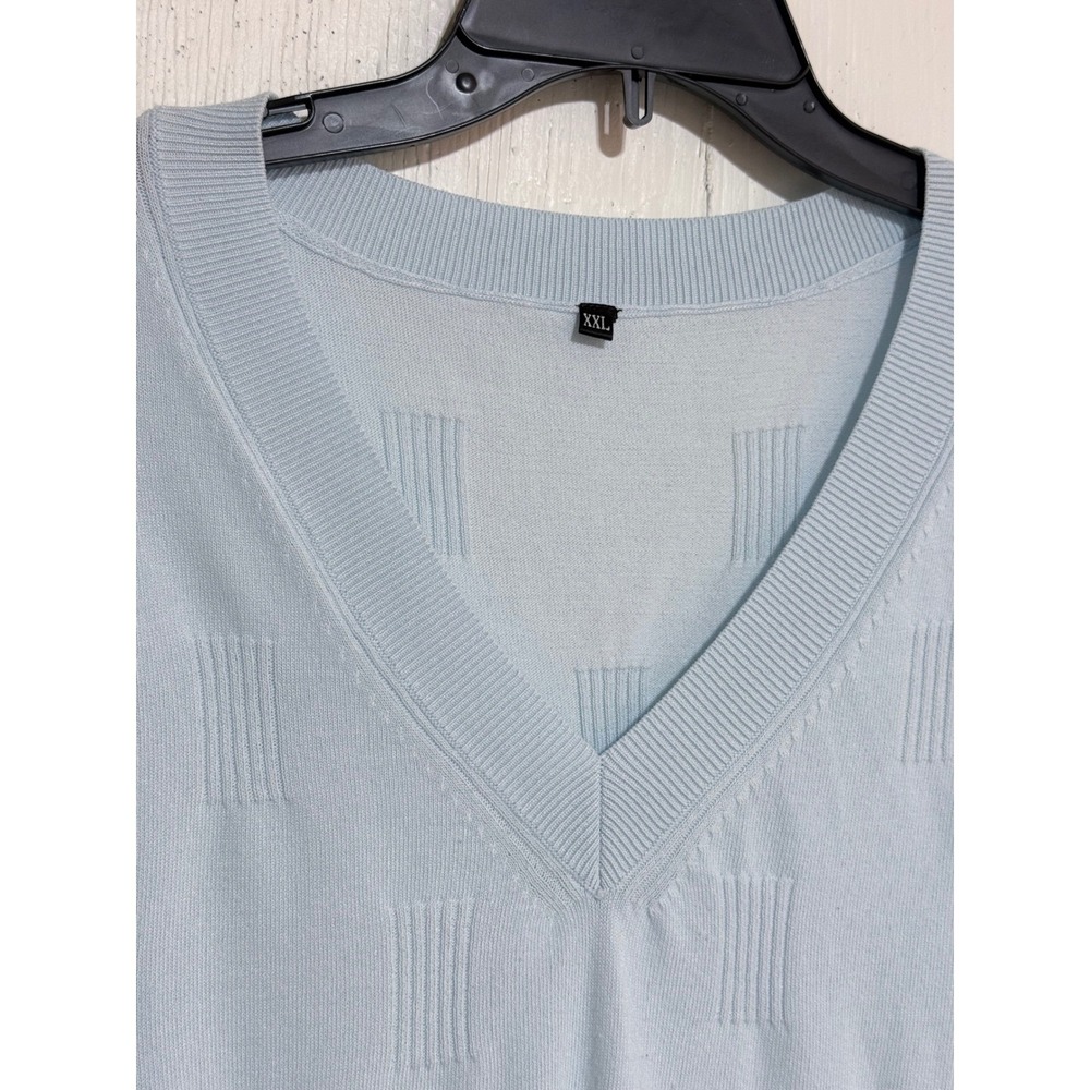 Arach & Cloz Women XXL Light Blue V-Neck Short Sleeve Textured Knit Sweater Top